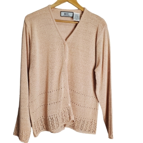 Bice by Sag Harbor Light Pink Crochet Knit V-Neck Button Cardigan Size XL - Picture 1 of 8